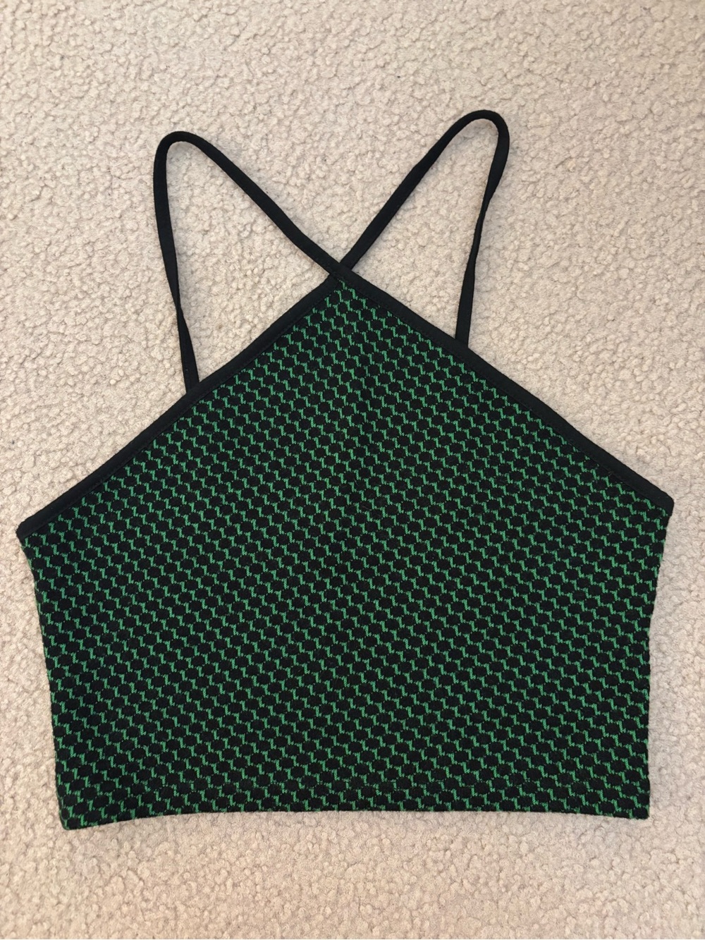 Zara Black and Green Cropped Knit Halter Camisole
